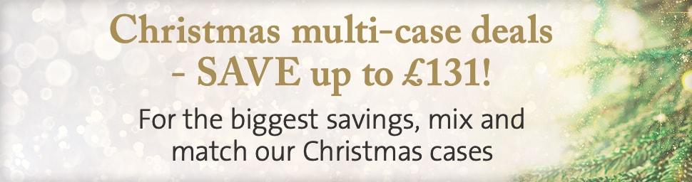 Your Christmas Cases – SAVE up to £131! For the biggest savings, mix and match our Christmas cases - don’t forget, you’ll also receive a FREE bottle of Champagne (normally £39.99) with orders of 24 bottles of wine or more