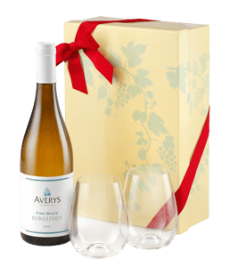 White wine and stemless glasses (Averys) 