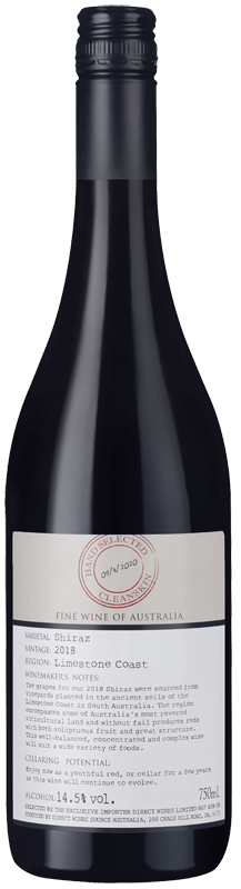 Cleanskin Limestone Coast Shiraz 2018 Cleanskin Limestone Coast Shiraz 2018