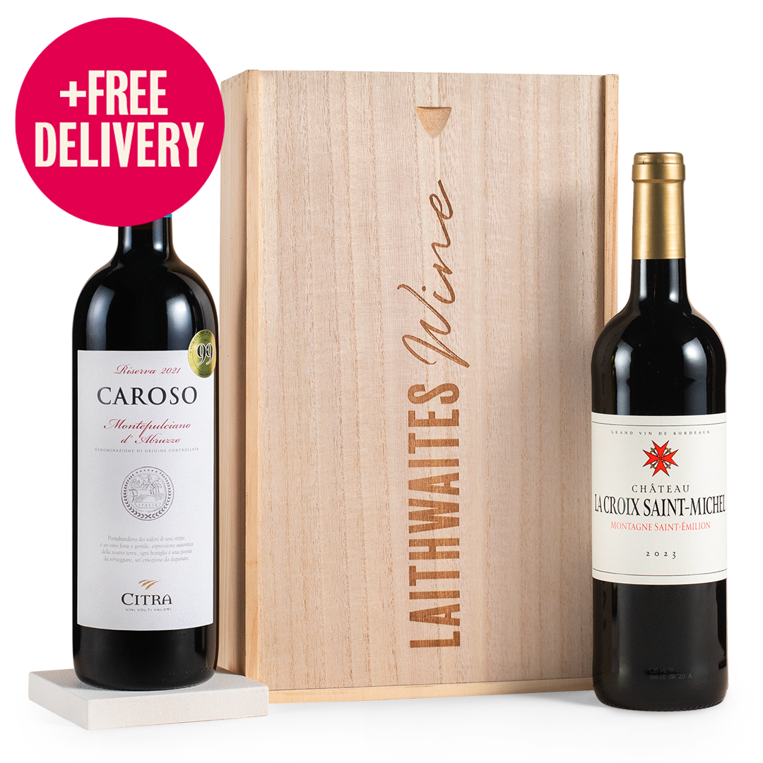 Luxury Red Wine Duo in Wooden Gift Box - Free Delivery*
