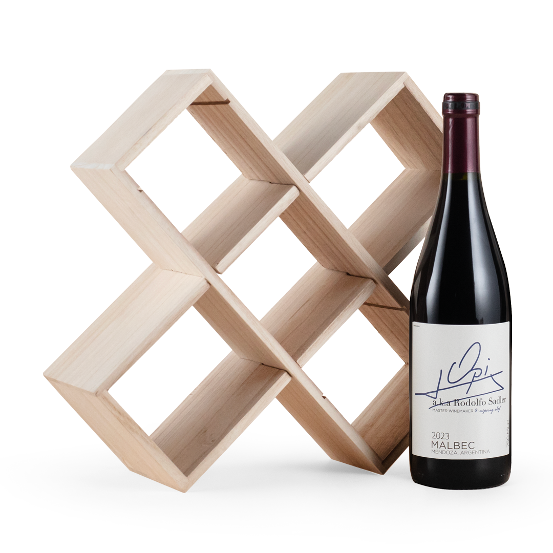 Wooden Wine Rack & Malbec Gift 