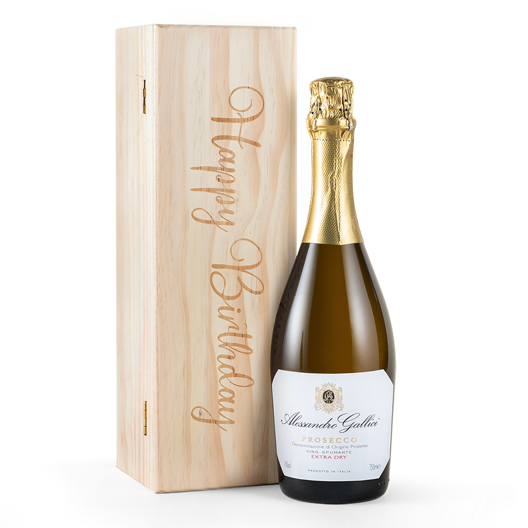 Happy Birthday Prosecco In Wooden Gift Box