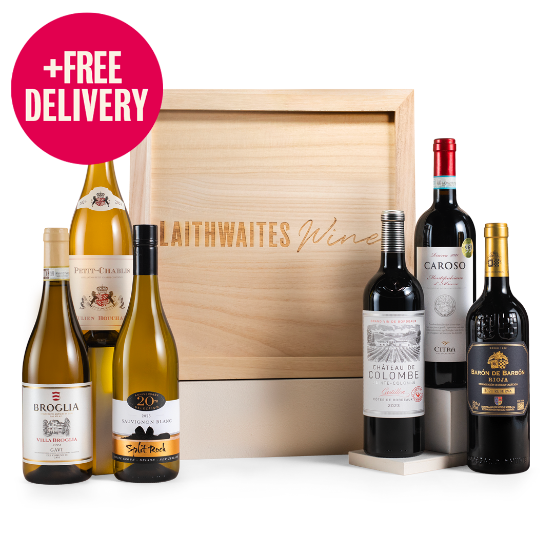 Luxury Six Mixed Wines in Wooden Gift Box - Free Delivery*