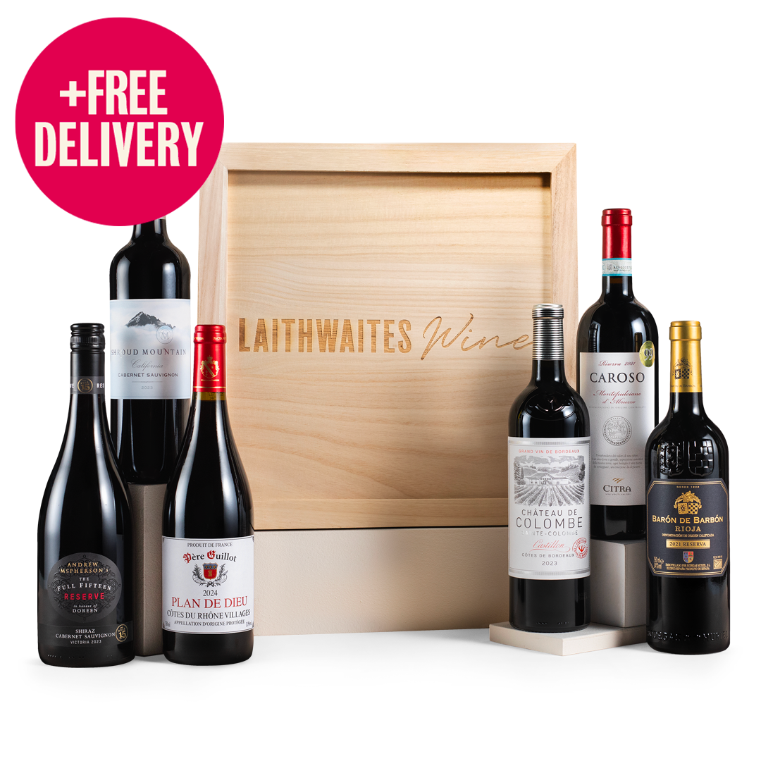 Luxury Six Red Wines in Wooden Gift Box - Free Delivery*